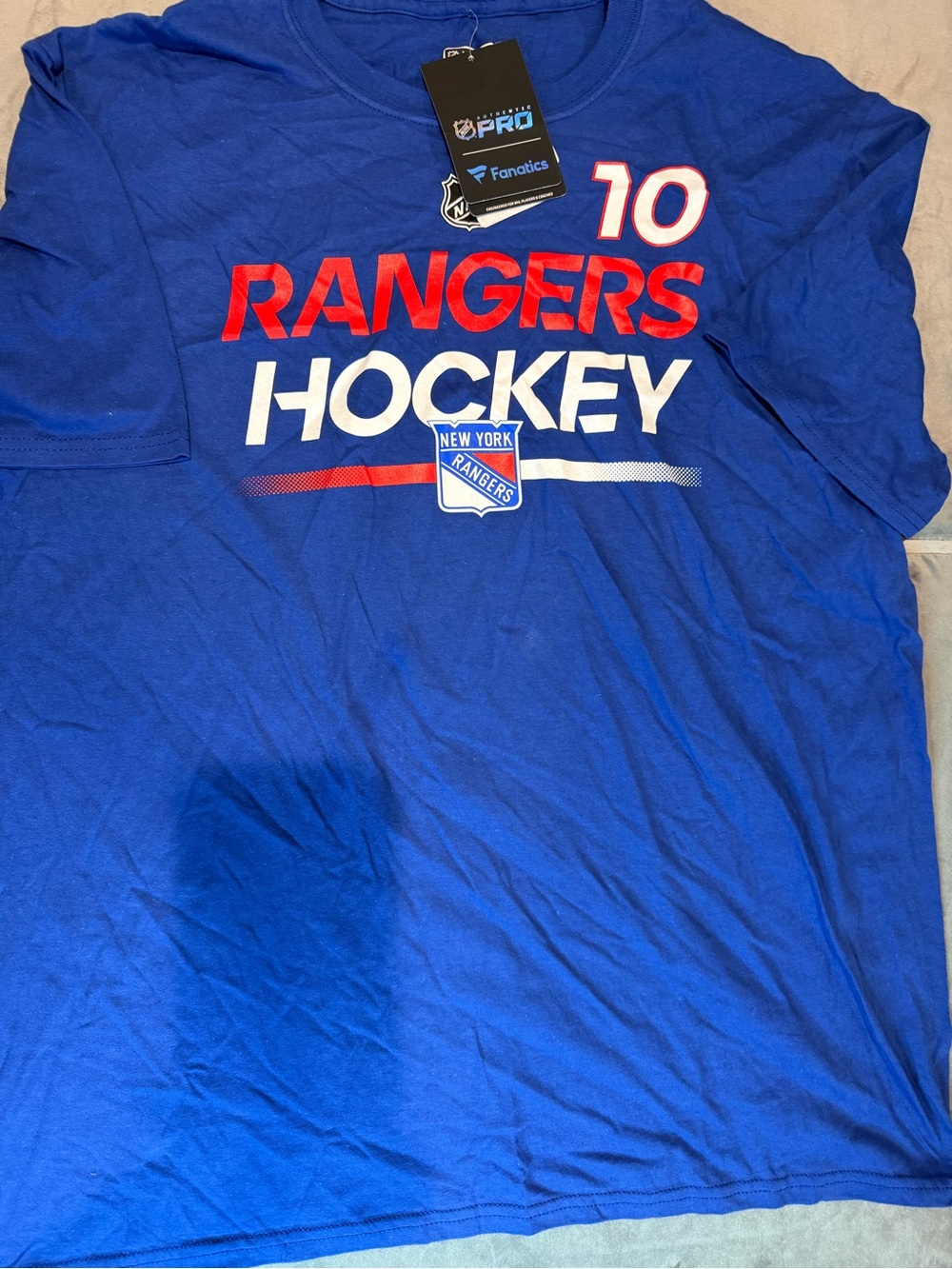 Fanatics Blue New York Rangers Hockey Tee with Red and White Graphics